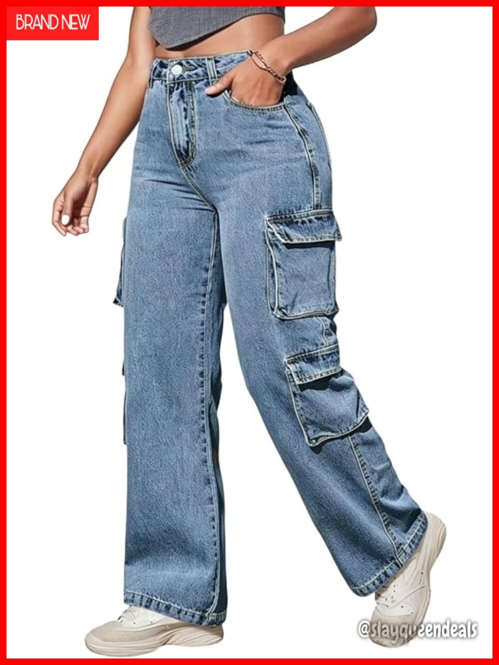 Plus Size Baggy Cargo Jeans for Women High Waisted Stretchy Straight Leg